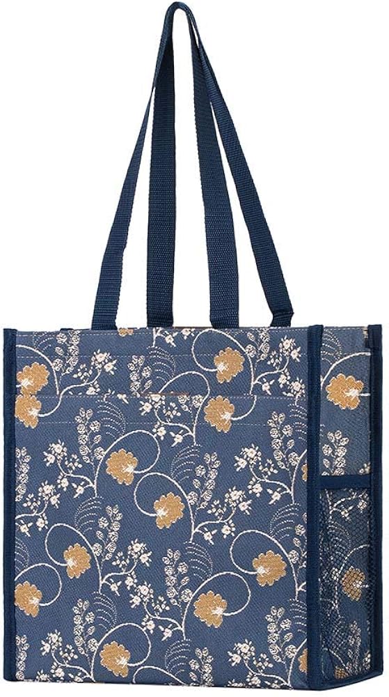 Signare Tapestry Shoulder Bag Shopping Bag for Women with Floral Design (Austen Blue; SHOP-AUST), W 31cm x H 30cm D 13.5cm - Image 5