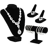 Wenqik 4 Pcs Velvet Jewelry Display Set Velvet Necklace Bust Holder Bracelet Organizer 2 Ring Finger Jewelry Holder