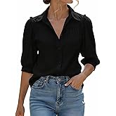LUSMAY Women's 100% Cotton Half Sleeve Button Down Blouse - Summer Casual and Elegant Shirts