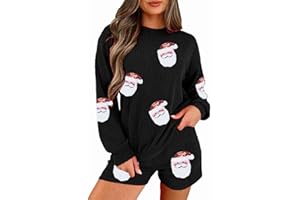 UNIQUEONE Christmas 2 Piece Sequin Outfits Women Merry Sweatshirt and Shorts Set Christmas Pajamas Holiday Set