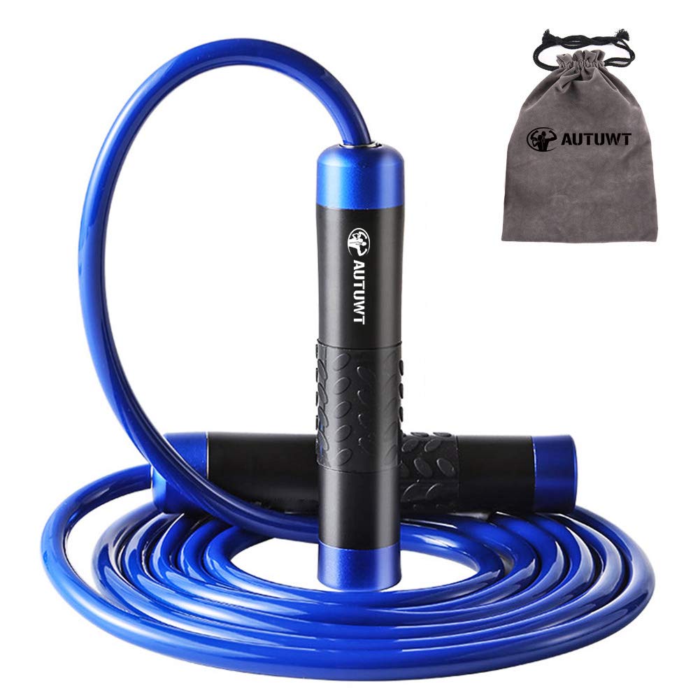 Weighted Skipping Rope 1LB,Heavy Jump Rope 3M Adjustable Length Bearing Tangle-Free Skipping Ropes For Adult Fitness,CrossFit, Boxing, MMA, Fitness Workout, Cardio Exercise (E1 Blue PVC Cord)