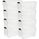 Sterilite 8 Pack Ultra Latching Box, Storage Bins with Lids, Clear Plastic, 70 Quart - Heavy-Duty Organizing Containers for Closet, Bathroom, and Office