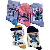 AGOODTO 5 Pairs of Stitch Boys and Girls Cotton Socks, One Size Fits All