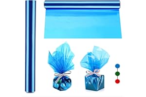 SHARELUCK 100ft Extra Wide Blue Cellophane Wrap Roll (100ft. Long x 17 in. Wide x 2.3 Mil Thick) - Blue Transparent Cellophane Roll for Gift Basket Wrap - Plastic Wrap for Baby Shower Decorations, Treats.