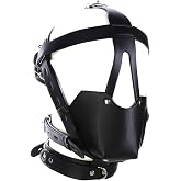 Faux Leather Bondage Hoods with Sex Collar and Breathable Ball Gags, BDSM Toys Bondage Restraints Head Gear Harness for Sex