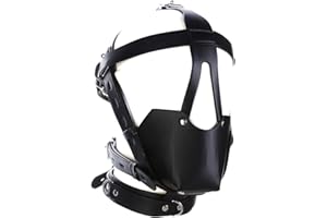Leather Bondage Hoods with Sex Collar and Breathable Ball Gags for SM Games, Bondage Head Harness for BDSM Restraint