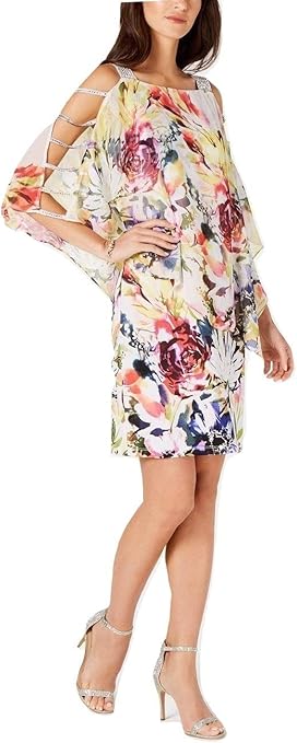 yellow floral cold shoulder dress