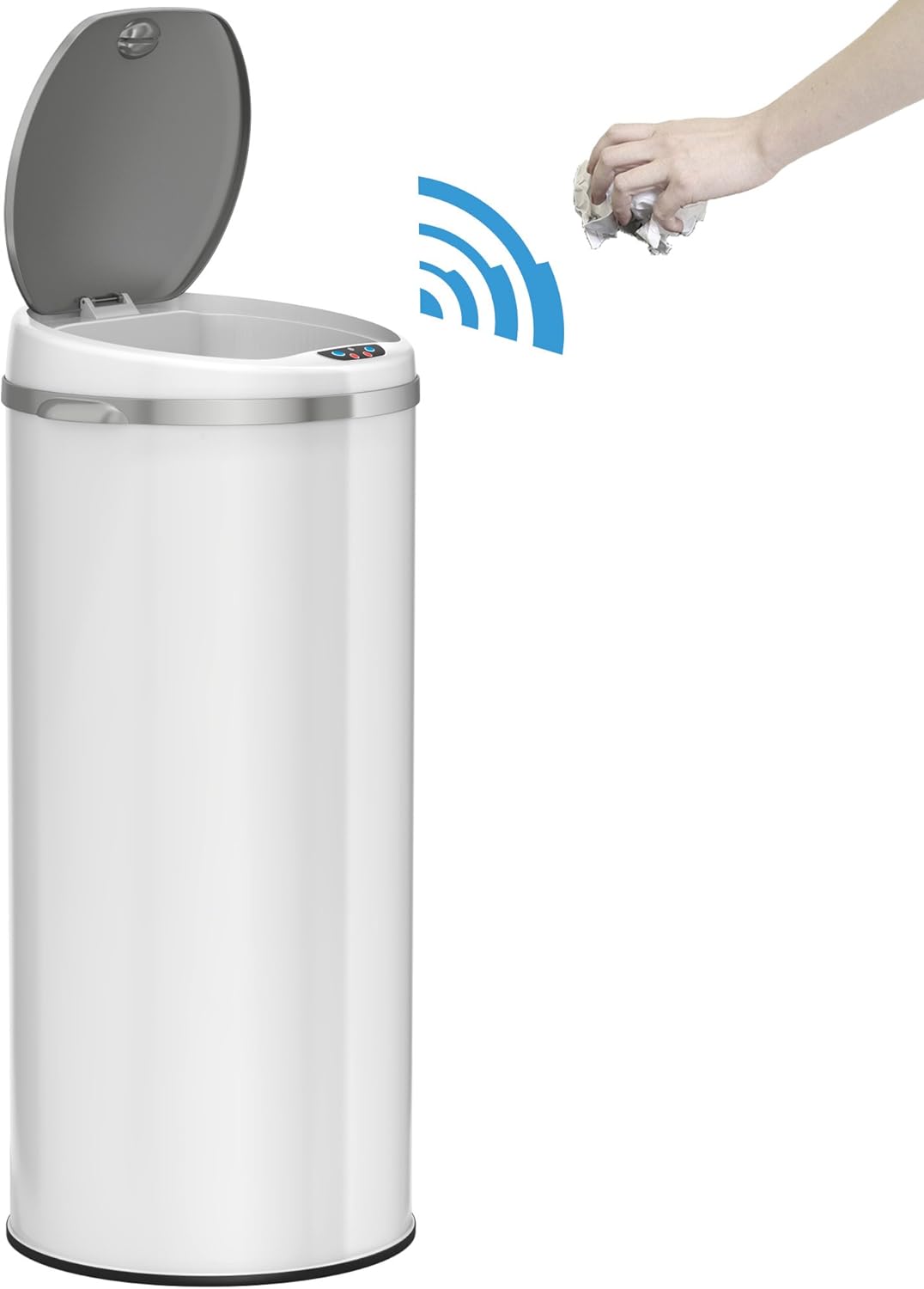 iTouchless 13 Gallon Touchless Sensor Trash Can with Odor Filter System, Round Steel Garbage Bin, Perfect for Home, Kitchen, Office, Alpine White: Home & Kitchen