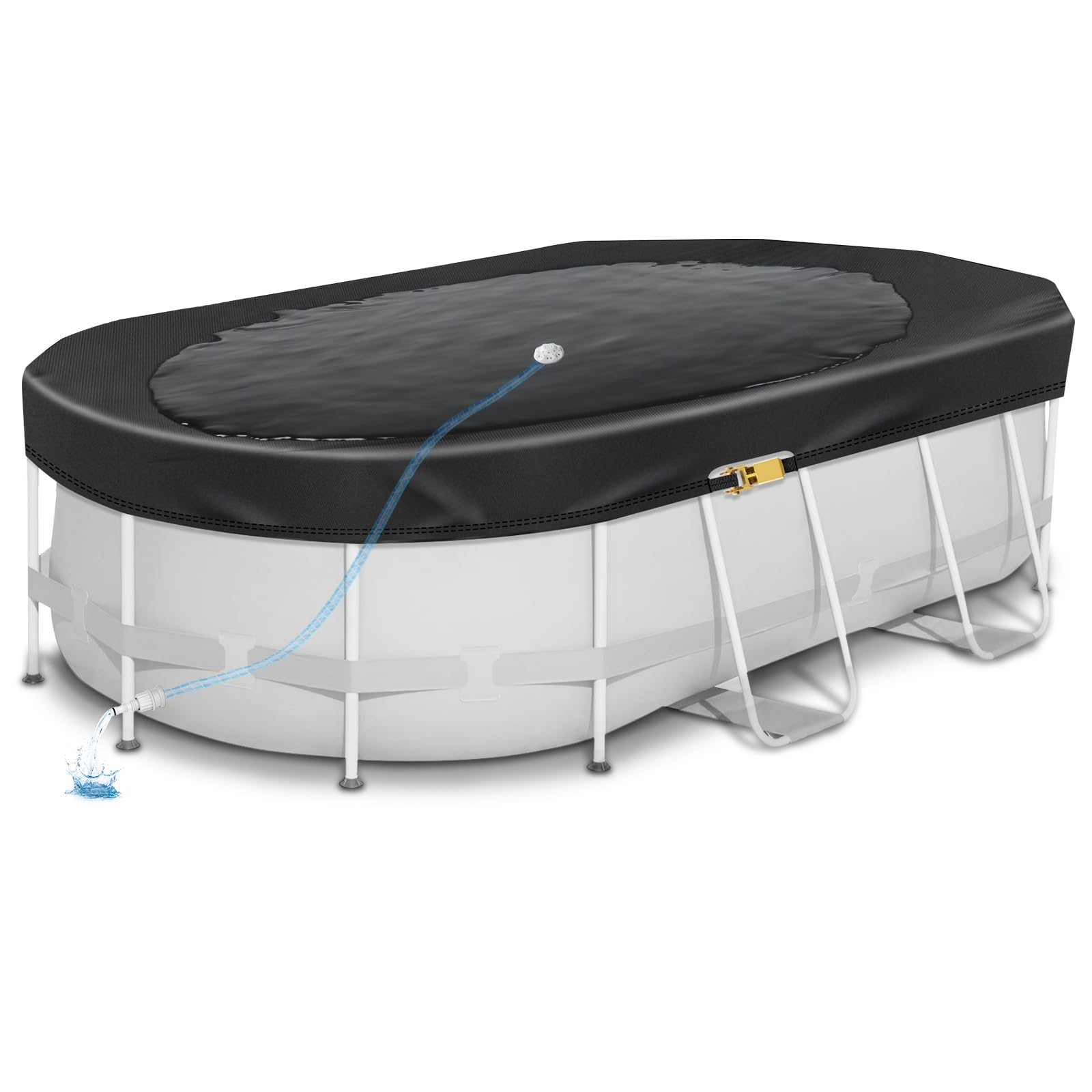 Photo 1 of 18 x 9Ft Oval Pool Cover for Above Ground Pools, Thickened 420D Pool Covers with Automatic Drain, Winter Pool Cover with Ratchet Buckle, Tear Resistant & Quick Installation
