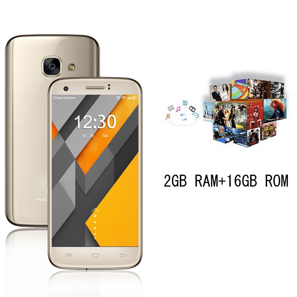 Phonemax Q5 Smartphone 5.0 Inch 1280*720 HD IPS Diplay 2GB+16GB Quad-Core 4G Smart Phone For Android 6.0 UK Plug (Gold)