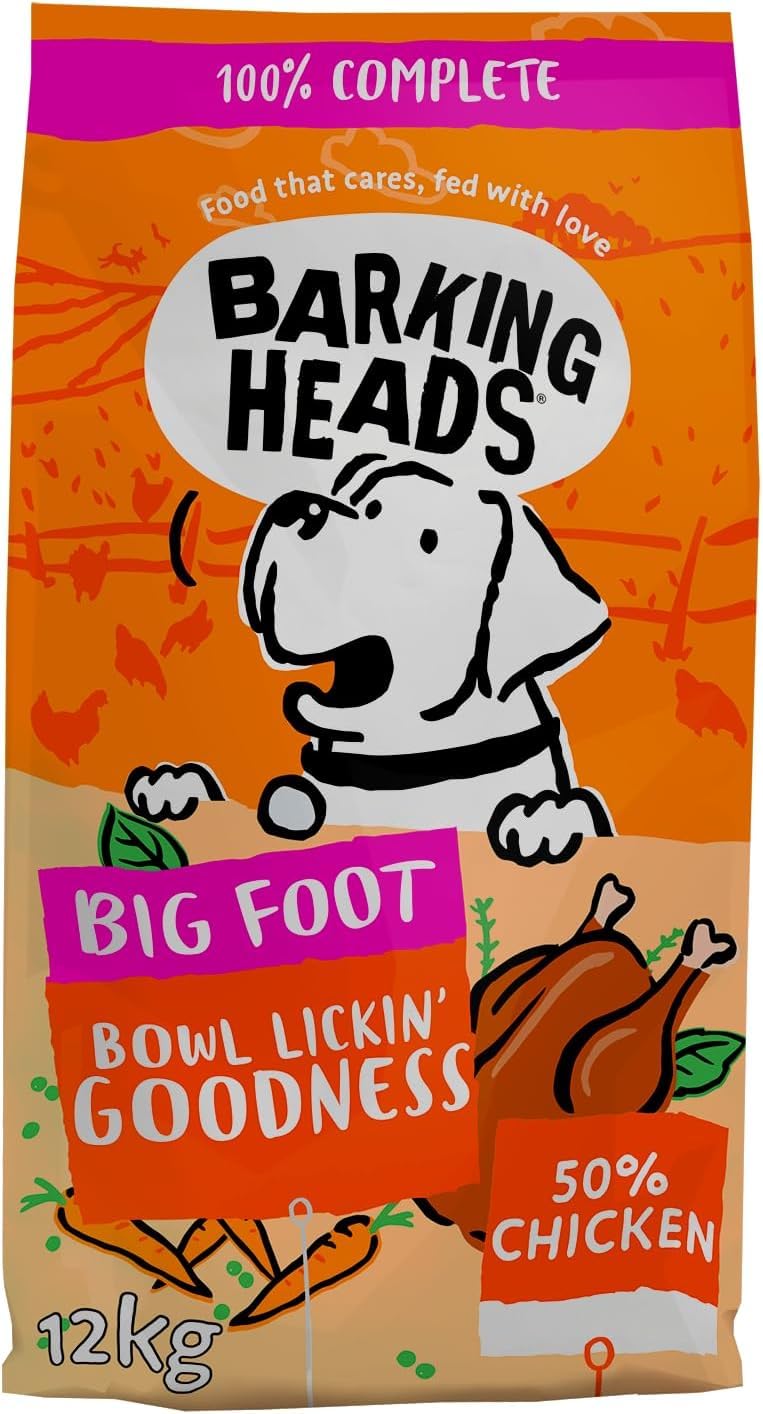 Barking Heads Complete Dry Dog Food 12kg - Adult Big Foot (Large Breed) Bowl Lickin' Goodness Chicken - Natural Everyday Immunity & Vitality - Vet Approved
