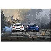 KTIMIPE R34 Japan Street City Anime Jdm Sport Car Poster Canvas Wall Art Home Decor for Bedroom Bathroom Office Living Room Pictures Print Wall Decor 12x18inch(30x45cm)