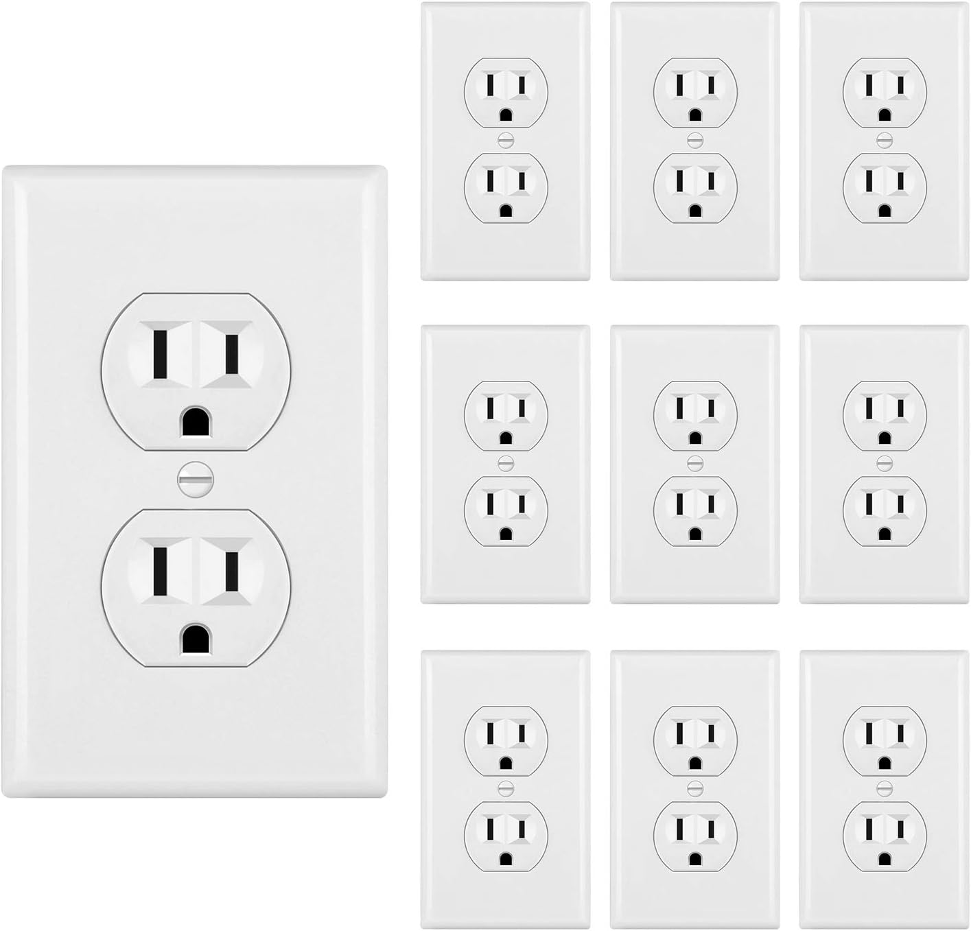 [10 Pack] BESTTEN UL Certified 15A Duplex Receptacle Outlet, 15A/125V/1875W, Commercial Grade, White - - 