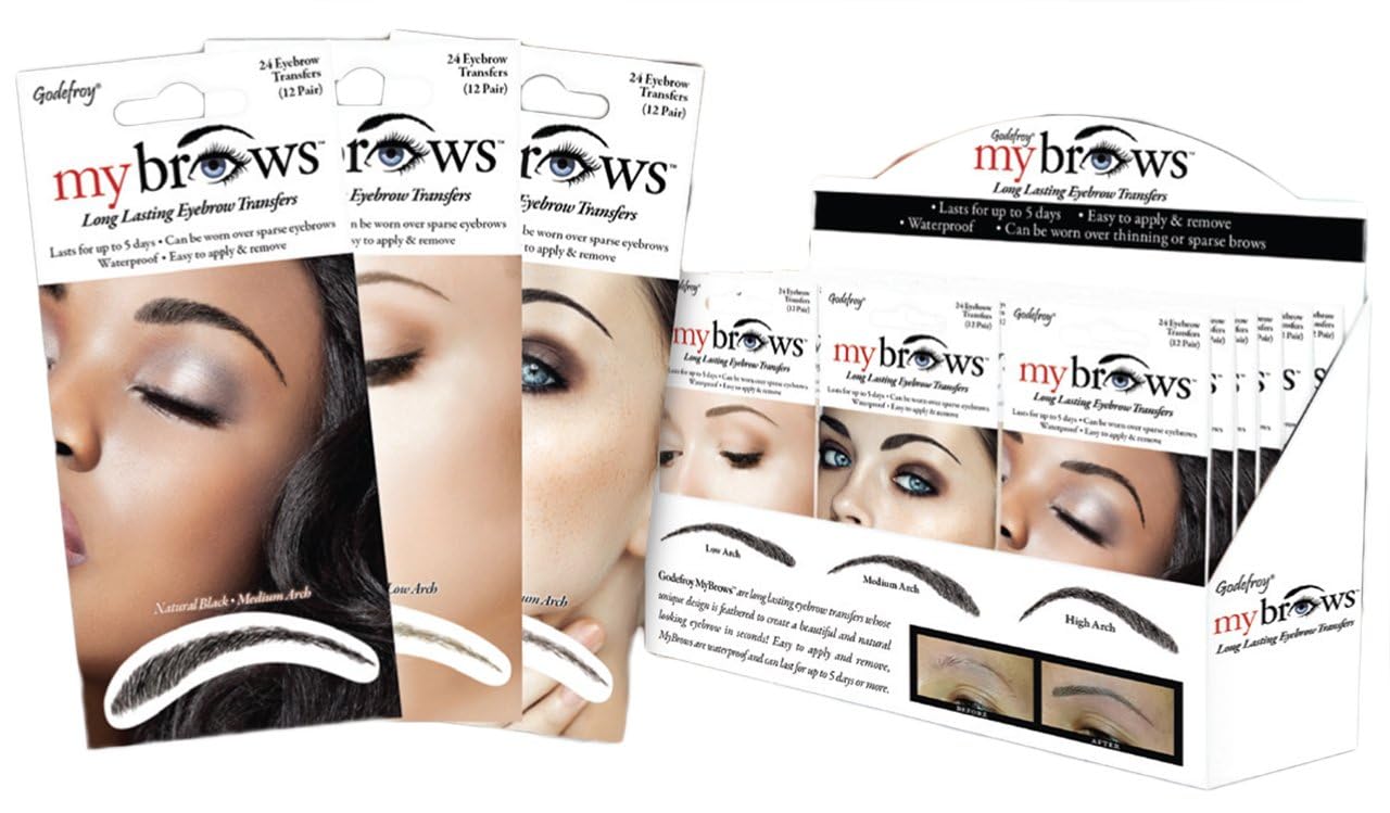 Godefroy My Brows Transfers Long Lasting, 4 Colours, 4 Styles (Medium Brown, High Arch)