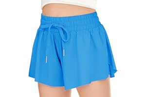 RISSCAN Girls Athletic Flowy Shorts with Pocket 2 in 1 Butterfly Shorts for Teen Girls Youth Running Sports Spandex Shorts