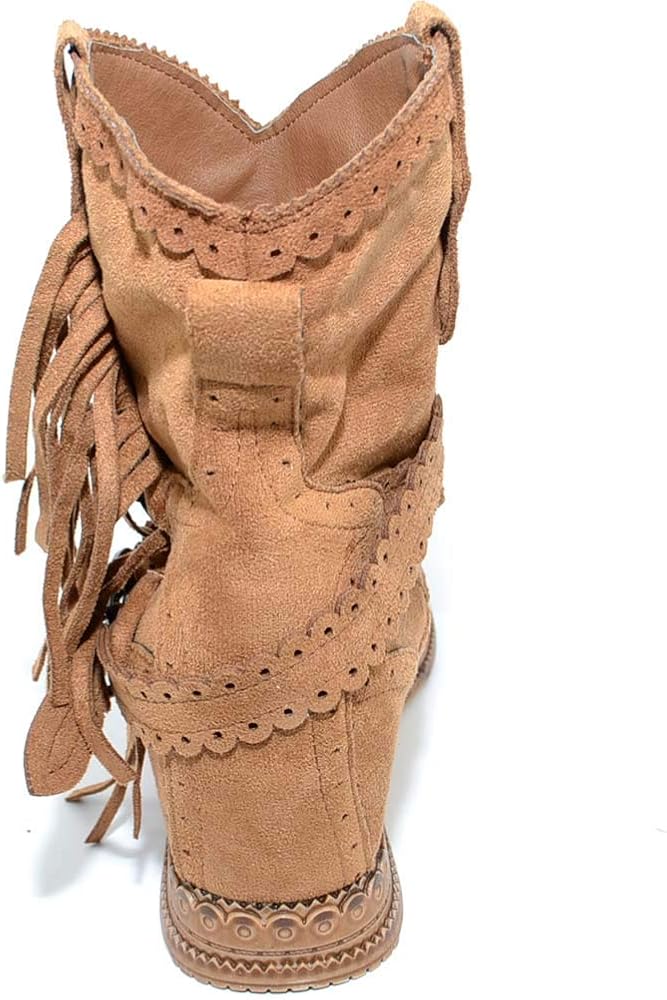 Malu Shoes Stivaletto Donna Indianini Cuoio Scamosciati con Frange Zeppa  Interna 5 cm Cinturino Fibbia Altezza Caviglia Moda Ibiza Scarpe e borse  urban-earth.co.uk