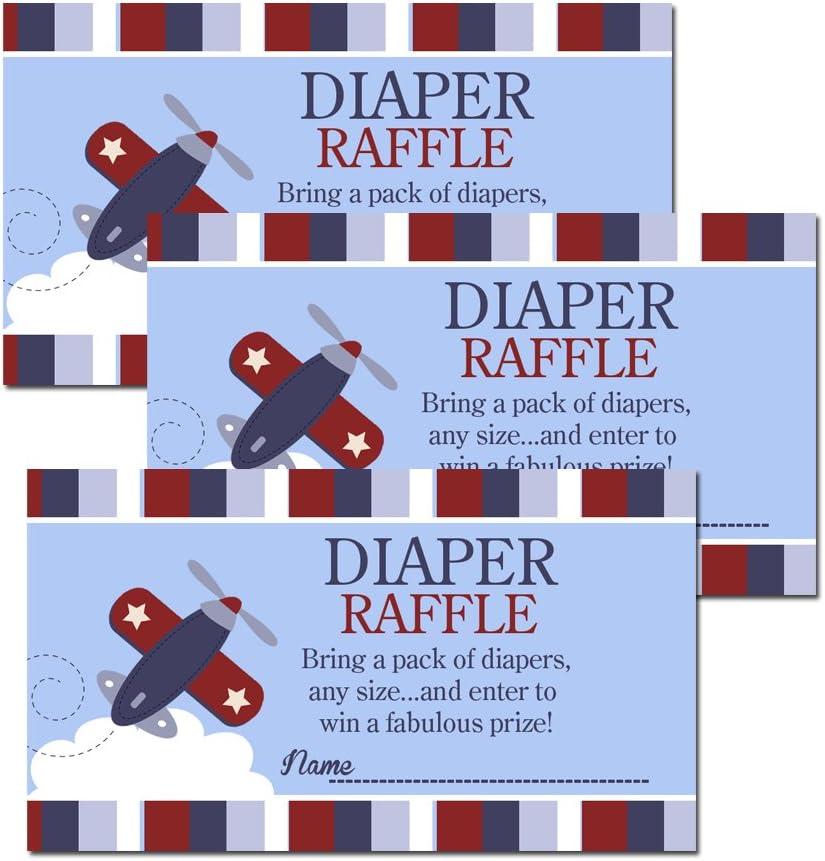 Zooming Along Airplane Blue/Red Baby Shower Diaper Raffle