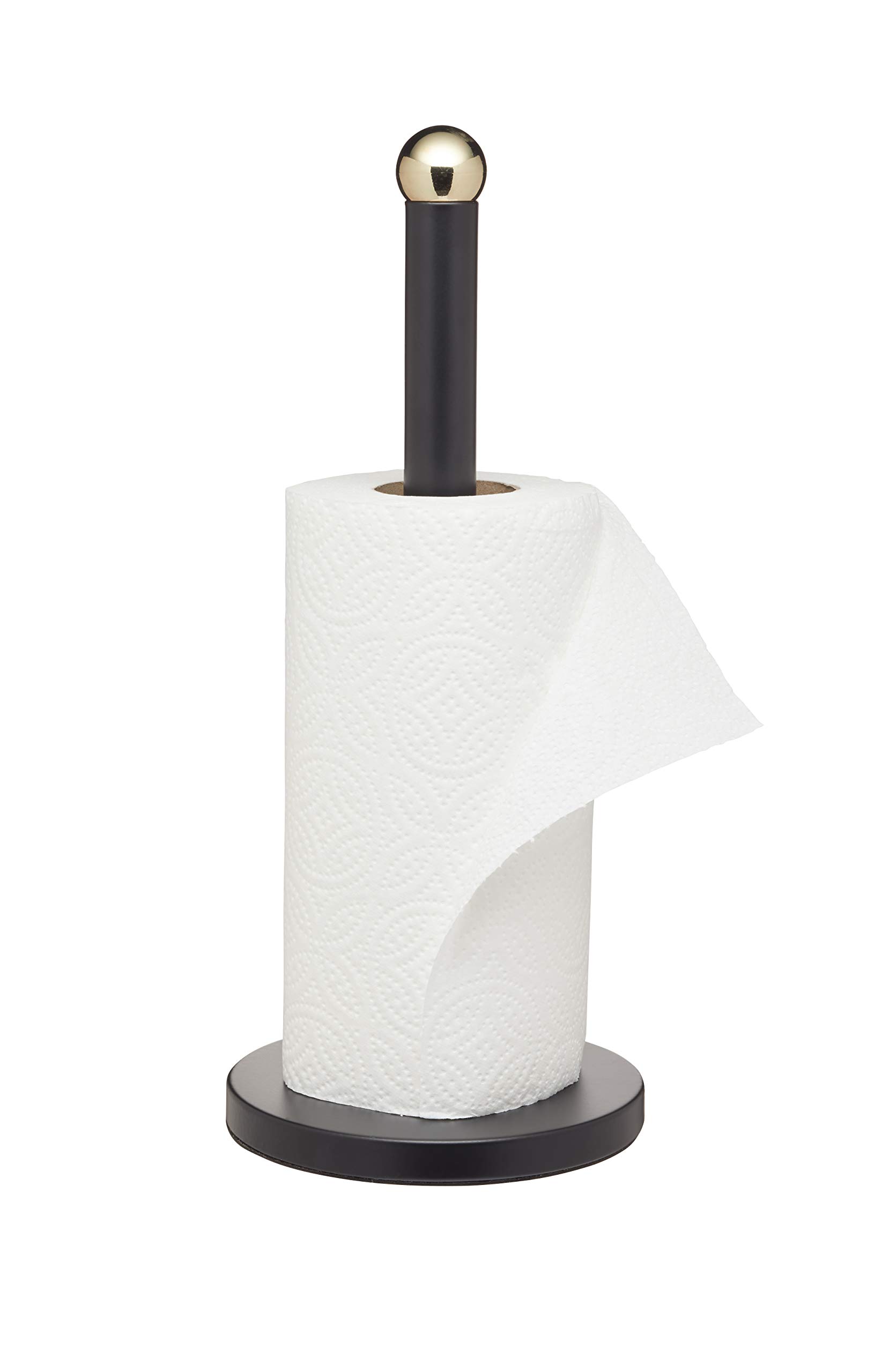 MasterClass Black Kitchen Roll Holder with Brass Effect Accents, Stainless Steel, 15 x 15 x 35 cm