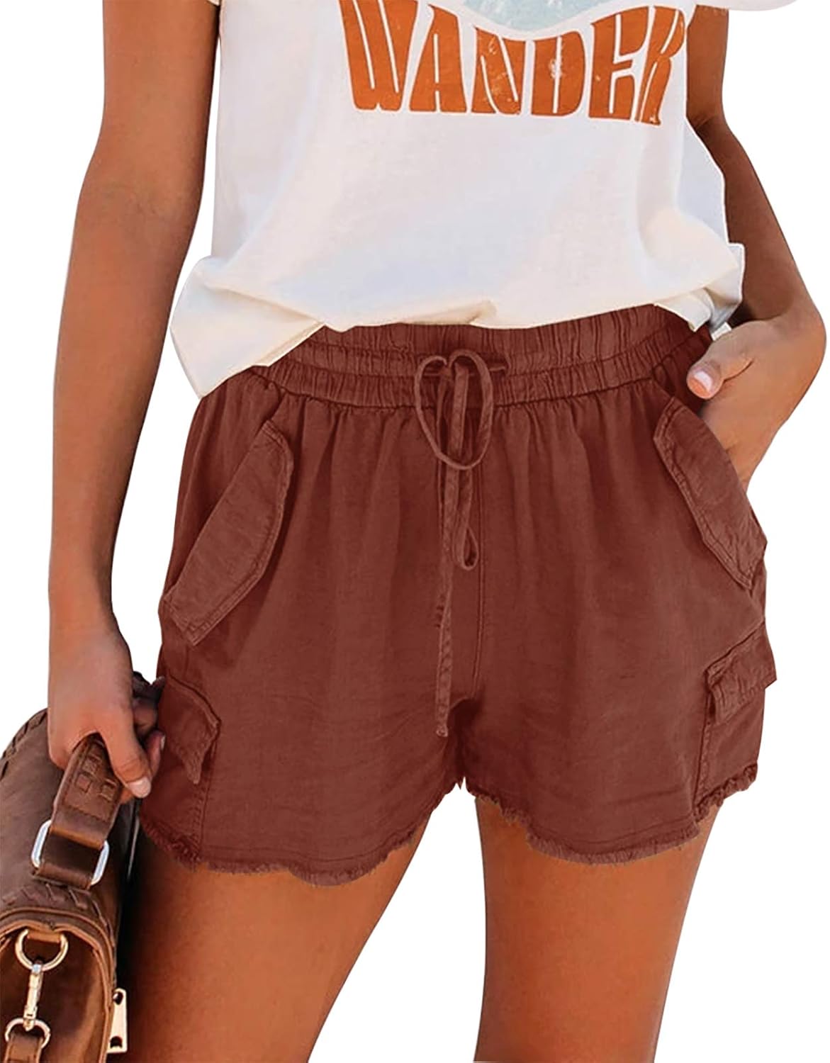 NIMIN Women's Cotton Linen Shorts Drawstring Elastic Waist Comfy Casual