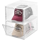 beehomay Hat Organizer Box,Stackable Clear Baseball Caps Holder Box Containers with Magnetic Door for Hats Snapback Cap Stora