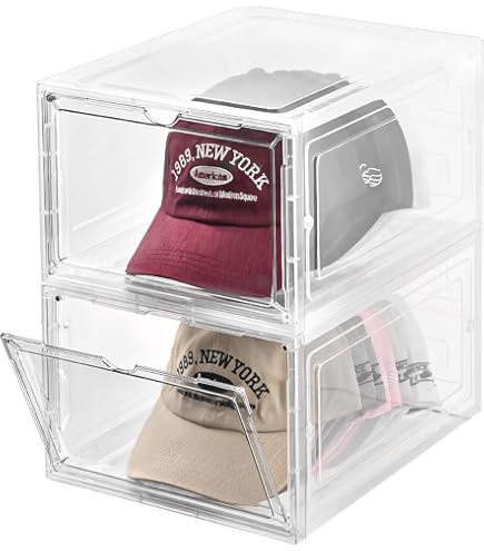 Organisateur à Casquettes - Boîte De Rangement Empilable Avec Fenêtre Transparente, Pour 24 Casquettes - 43x22x17 Cm