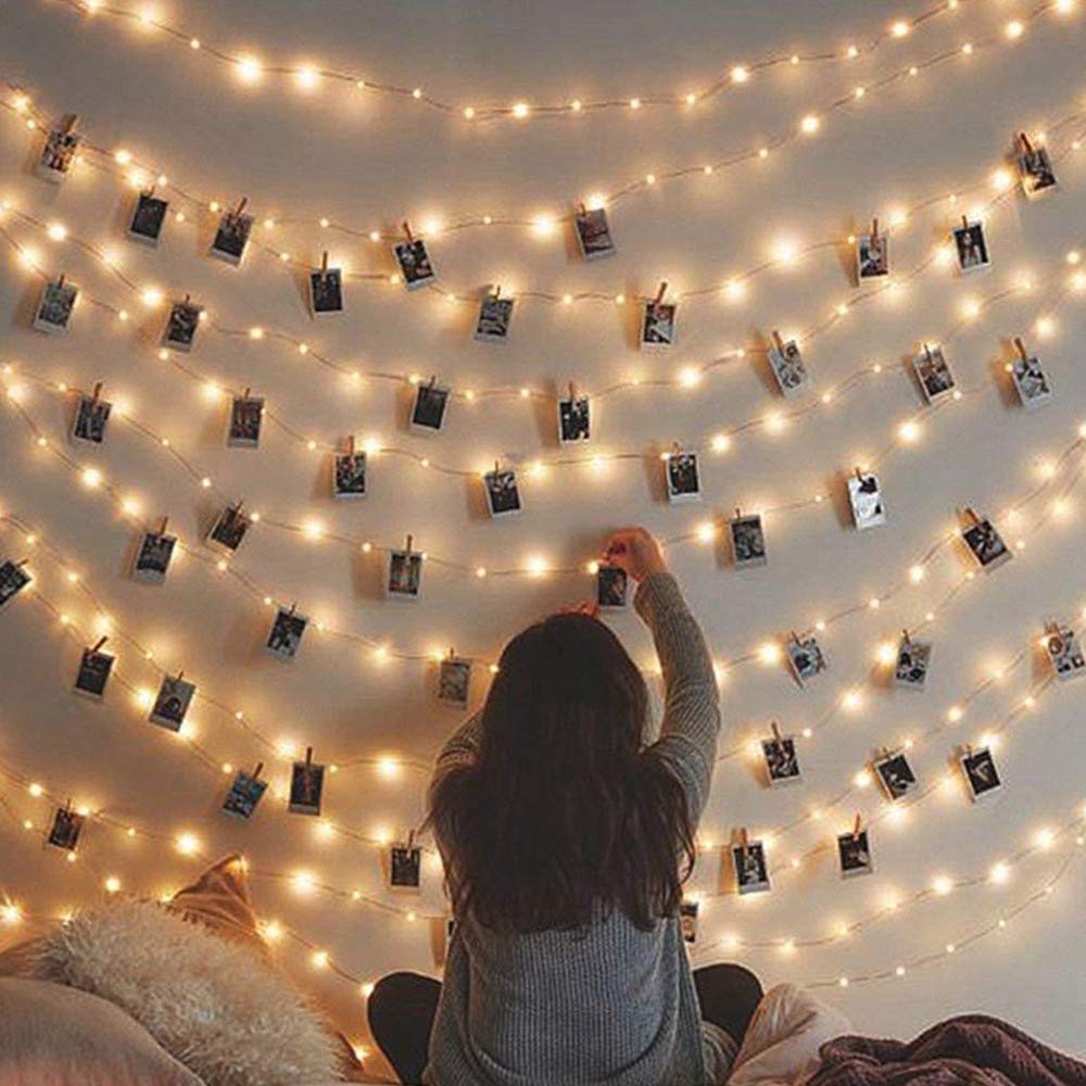 Cookey | 50 | LED Fairy Lights Bedroom Accessories - Battery Powered Photo String Lights for Bedroom Decorations - Outdoor/Indoor Wall Decorations, Battery Fairy Lights for Cute Room Decor
