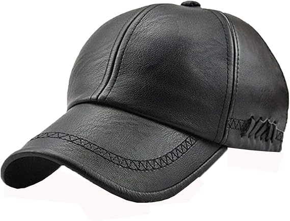 Mens black leather baseball cap Clearance