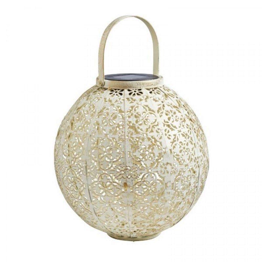 Jones Smart Garden Damasque Cream Outdoor Garden Solar Lantern | Hanging or Tabletop Lantern | Brushed Gold Effect | Intricate Detail | Beautifully Illuminates at Dusk