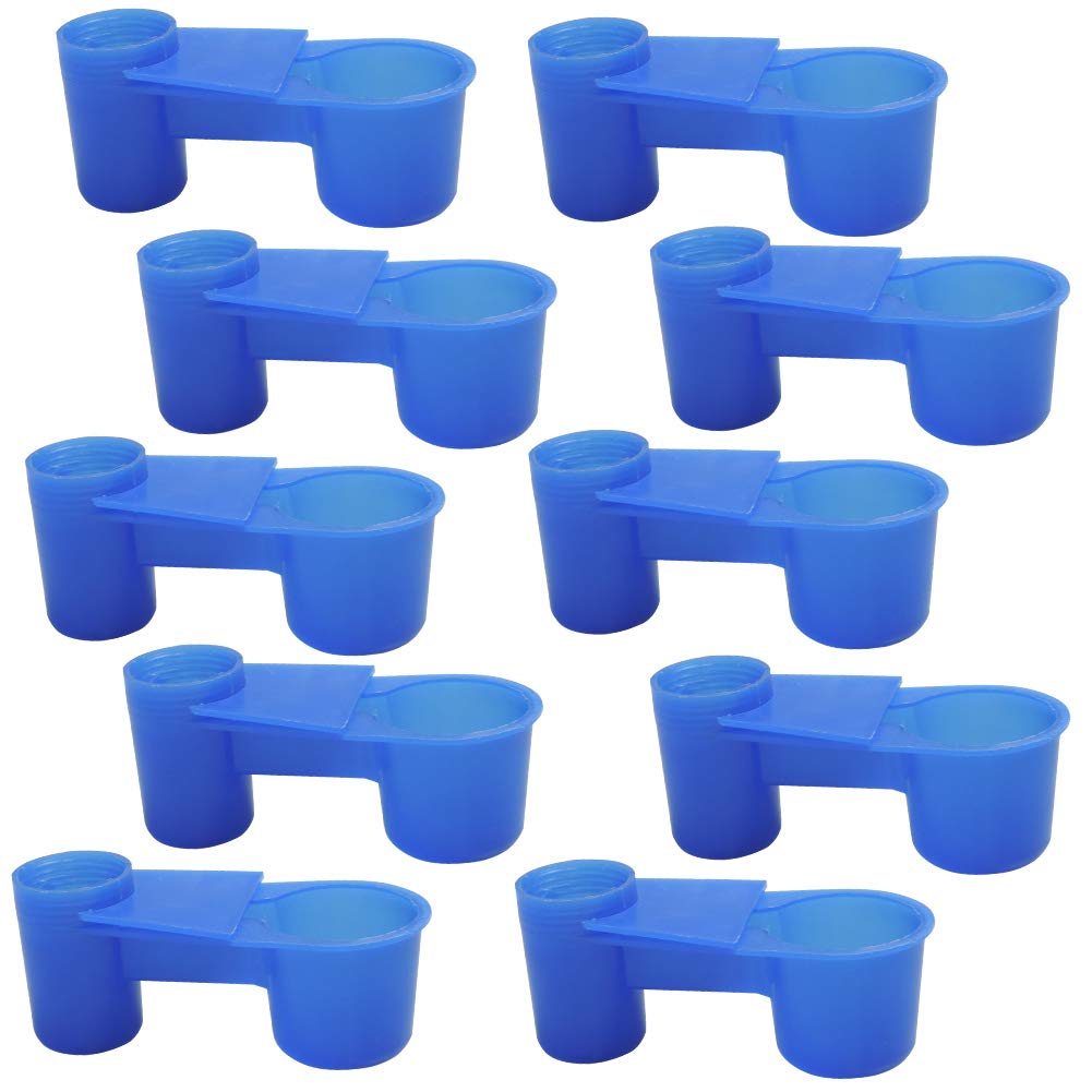 10 Pcs Birds Waterer Cups Soda Pop Water Bottle Drinker Spring Quail Dove Chicken Pigeon Drinking Bowl (Blue)
