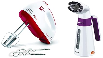 Inalsa Hand Mixer Easy Mix-200W with 7 Speed Control& Detachable Stainless-Steel Finish Beater & Wh & Garment Steamer Handy Steam-600W with Detachable Fabric Brush & 120ml Capacity, White/Purple Combo