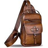 IVTG Genuine Leather Sling Bag Chest Shoulder Fanny Bag Hiking Backpack Vintage Handmade Crossbody Daypack