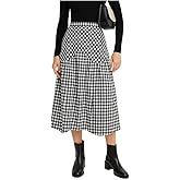 Dynvernal Plaid Midi Skirt for Women Flowy Low Rise Vintage Checkered Asymmetrical Gingham Skirts