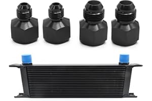 Vkinman Engine Oil Cooler, 10AN Stacked Plate Transmission Engine Cooler, Universal Fit, Black Aluminum Construction(10 Row E