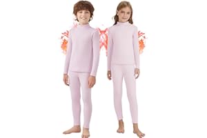 WOWENY Unisex Kids Thermal Underwear Fleece Lined Long Johns Set Winter Base Layer for Skiing Top Bottom Warm Set Boys Girls