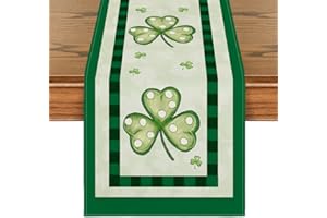 Artoid Mode Buffalo Plaid Shamrock St. Patrick's Day Table Runner, Seasonal Spring Wedding Holiday Kitchen Dining Table Decoration for Indoor Outdoor Home Party Decor 13 x 72 Inch