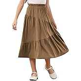 GORLYA Girls Holiday Casual Asymmetrical Tiered Ruffle Hem Long Swing Boho Fancy Maxi Skirt 6-14Y
