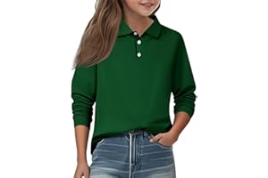 WUJIJIA Girls' Long Sleeve Polo Shirt Classic Solid Color Soft Top School Uniform Casual Wear for Kids