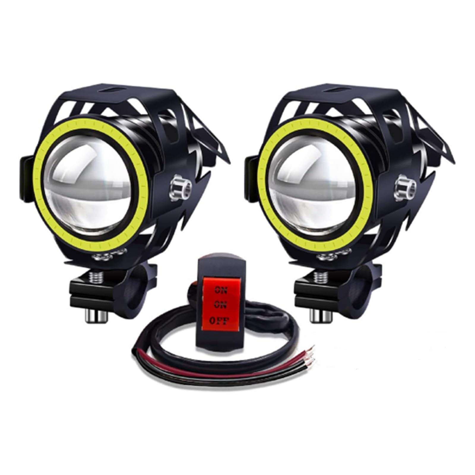 YnGia Motorcycle Front Spotlights Led Foglights 12V 24V, 2PCS Daytime Running Lights with 3 Wires Switch ON/ON/Off, U7 Waterproof Motorbike Motorcycle Auxiliary Lights with White Halo