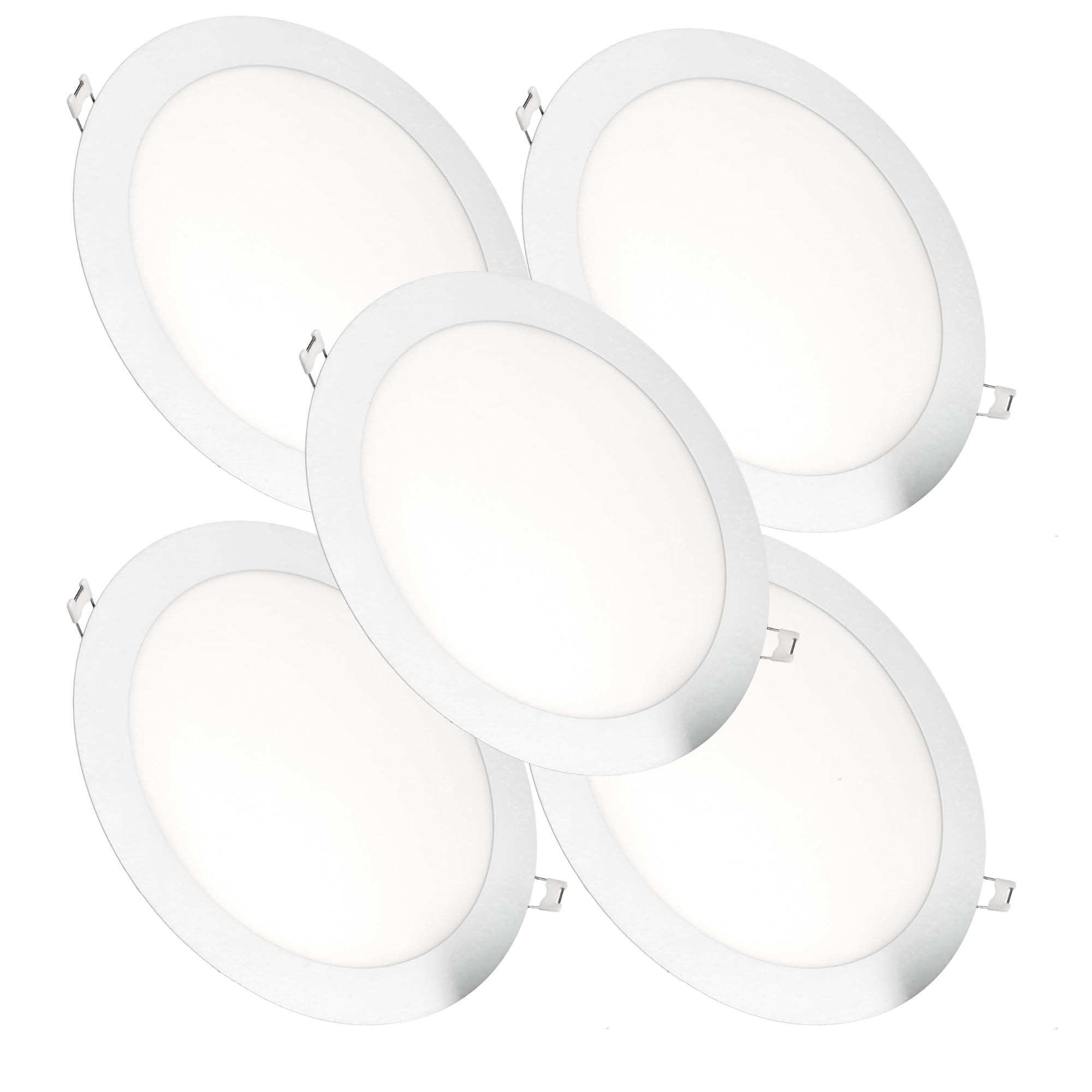 JANDEI – Pack of 5 Round Recessed LED Downlights, 18W, 1500 Lumens, Extra-Flat 13 mm, Mounting Hole Ø200-205 mm, with Transformers Included (Warm White 3000k)