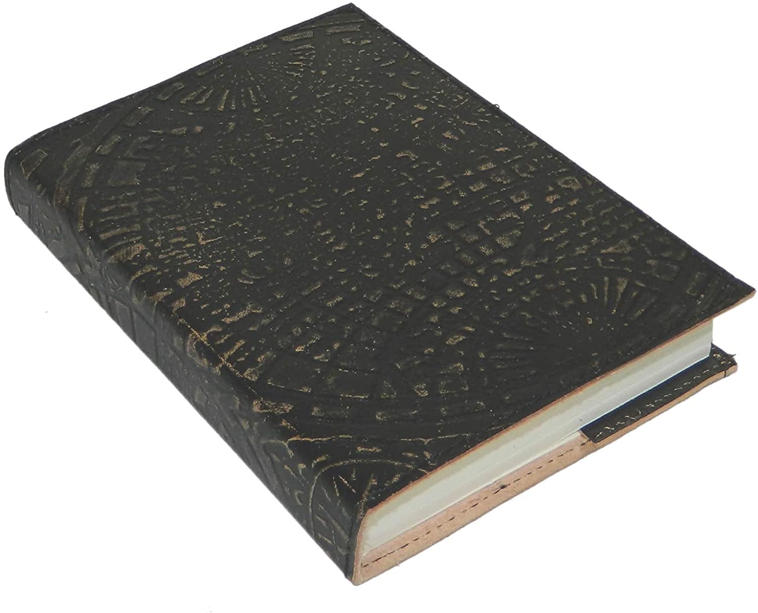 M & N Designs Handicrafted Globe Embossed Handmade Leather Journal Black Color Pocket Style Notebook, Blank Pages 7" x5''