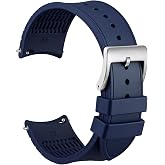 WOCCI 20mm Watch Band, Curved End, Silky Touch Silicone, Silver Buckle (Blue)