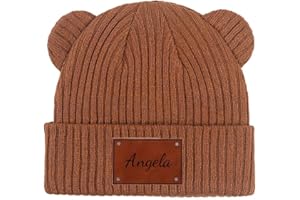 Kemedeaego Personalized Kids Beanie with Name – Cute Bear Ears Winter Hat for Boys & Girls, Custom Name Knitted Cap, Warm Gif