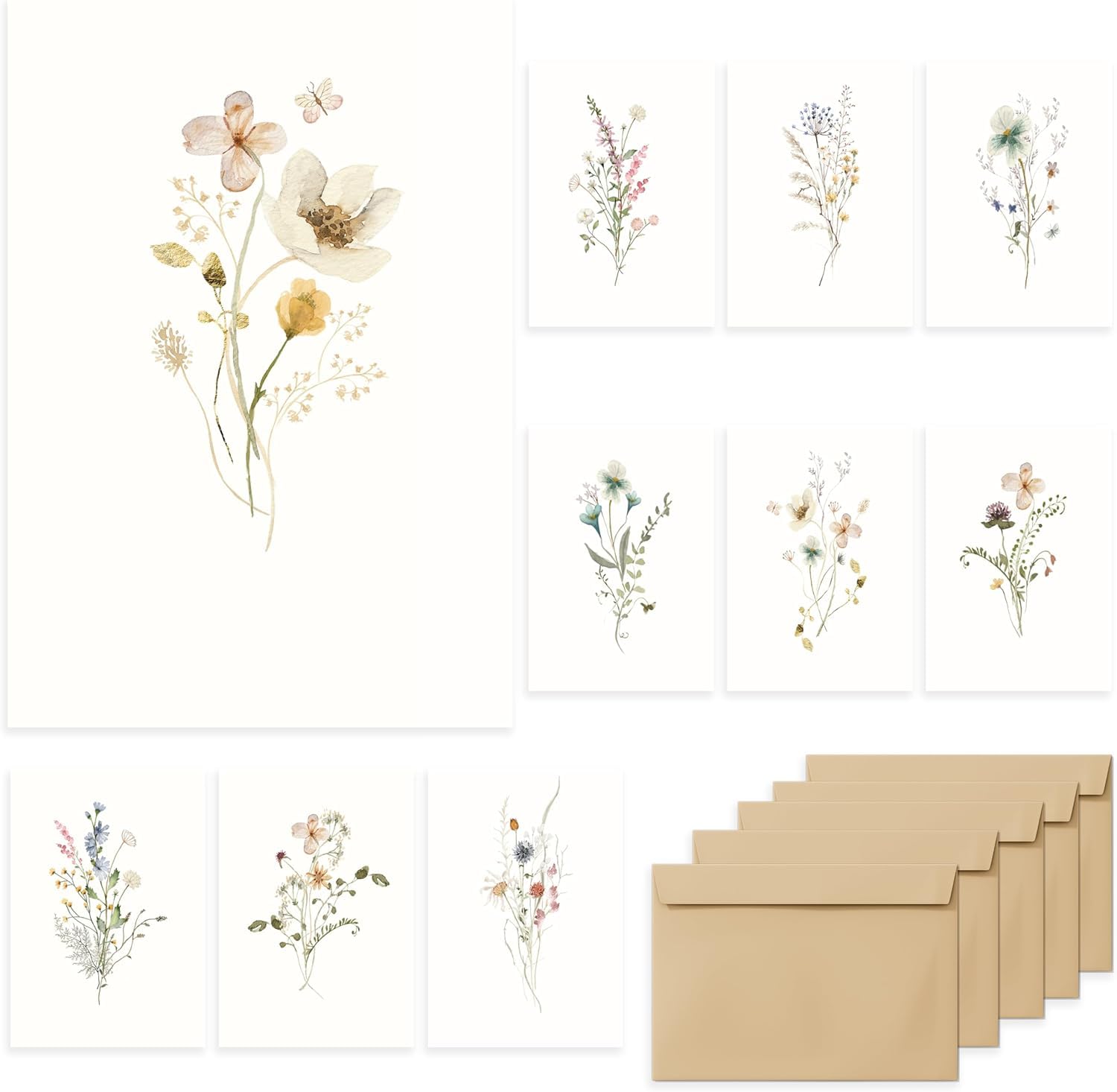 A6 Blank Cards,Blank Greeting Cards 4x6-10 A6 Floral Design Blank Greeting and 10 Smooth Envelopes for DIY, Wedding, Projects, Greeting Cards, Scrapbooking
