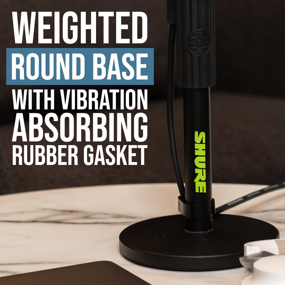 Shure by Gator Round Base Desktop Mic Stand with Standard Height-Adjustable Twist Clutch and 6