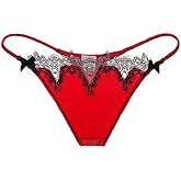 SilRiver Womens Silk Satin Thong Panties Lace G String Thong T Back Shiny Satin Underwear
