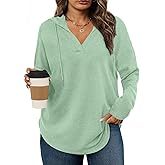 Eytino Plus Size Sweatshirts for Women Long Sleeve V Neck Drawstring Pullover Hoodies Tops(1X-5X)
