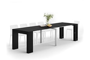 Mobili Fiver, Easy, Extendable Console Table with Extension Leaves Holder, 17.7(120.1) x35.4 in, Ashwood Black, Made in Italy
