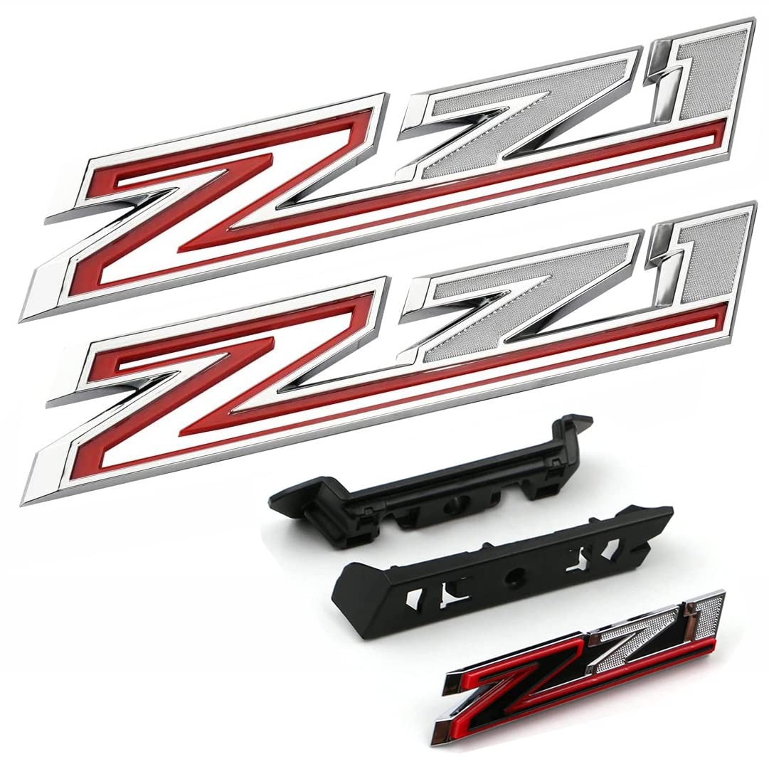 Photo 1 of (Set of 3) 2019-2024 OEM 2pack Side Decals Emblems + Grille Z71 Badges Compatible with Silverado Z71 Parts 84632695 84384428 (Chrome Red)
