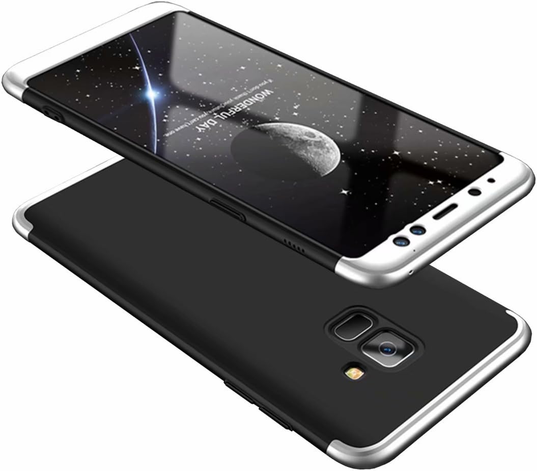 For Samsung Galaxy A8 Plus 2018 case, 360 degree silver Black Protection Matte Ultra Slim Cover PC Hard Case Body Protection Scratchproof Cover 360 degree Full Cover DECHYI silver-Black