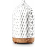 Gooamp 200ML Ceramic Essential Oil Diffuser for Home, Stone Diffuser | Ultrasonic Aromatherapy Diffuser &amp; Air Humidifier for Bedroom, Office, Yoga, 7 LED Lights, Auto Shut-Off, 3 Timers, Rhombus